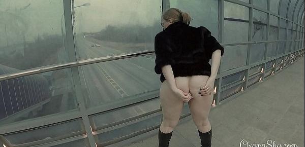  Slut in an overpass. Winter and summer. Butt plug and blowjob